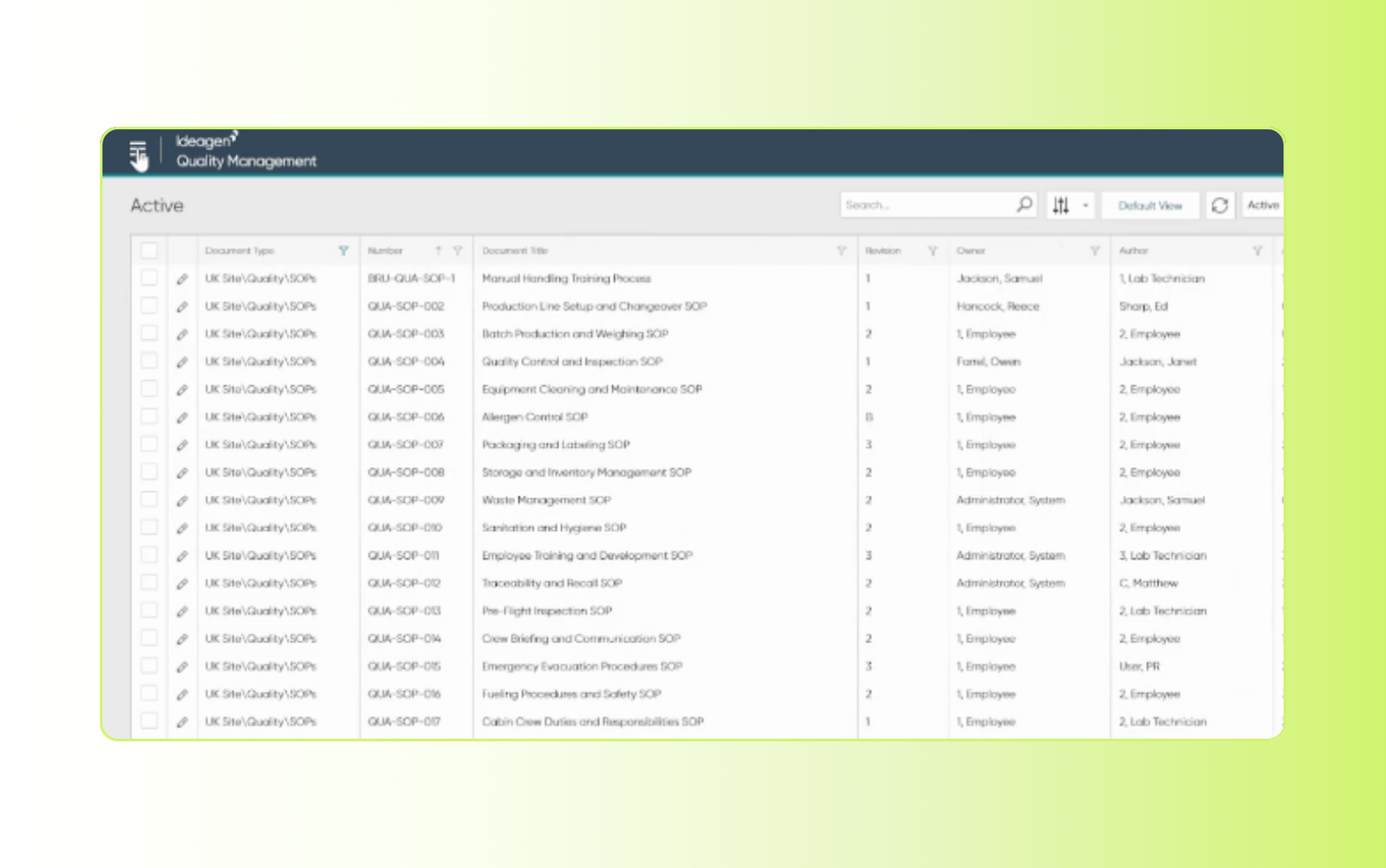 Screenshot of Ideagen huddle client portal software.
